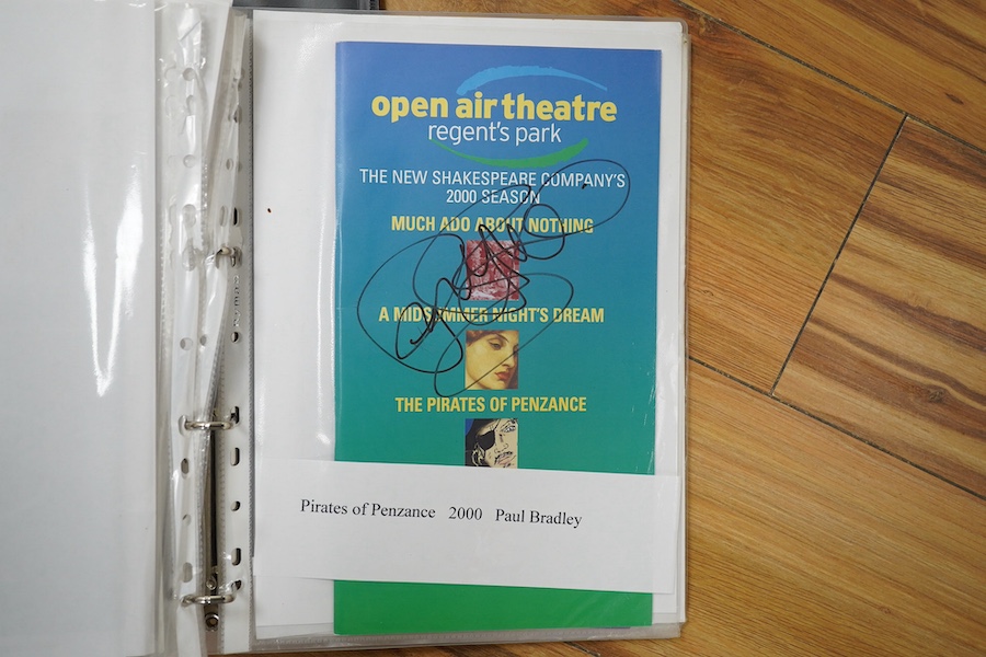 A collection of autographs, signed photos, signed theatre programs, theatre tickets, etc. contained within four folders, celebrities include; Tommy Cooper, Peter Kay, Bruce Forsyth, Roy Bremner, Ruby Wax, Dawn French, Vi